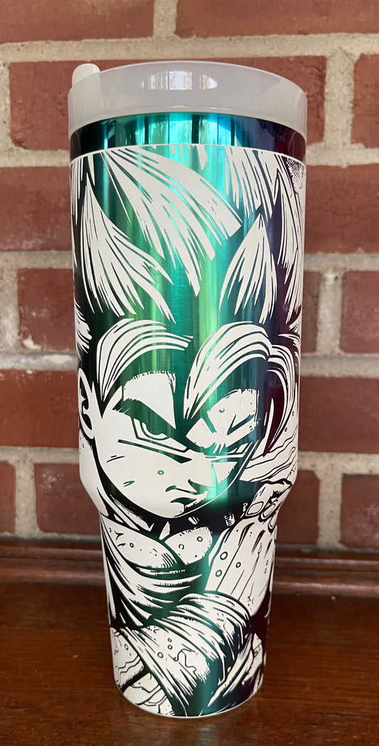 Dragon Ball Z - 40 Oz White/Black Paint With Rainbow Background (Matte Finish)