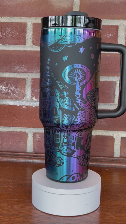 Fairy Village - 40 Oz Thirst Black with Rainbow Background(Matte Finish)